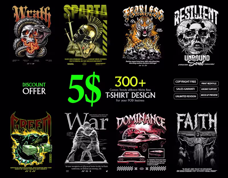 Cover image for 300-1000+ Custom Bulk T-Shirt Design