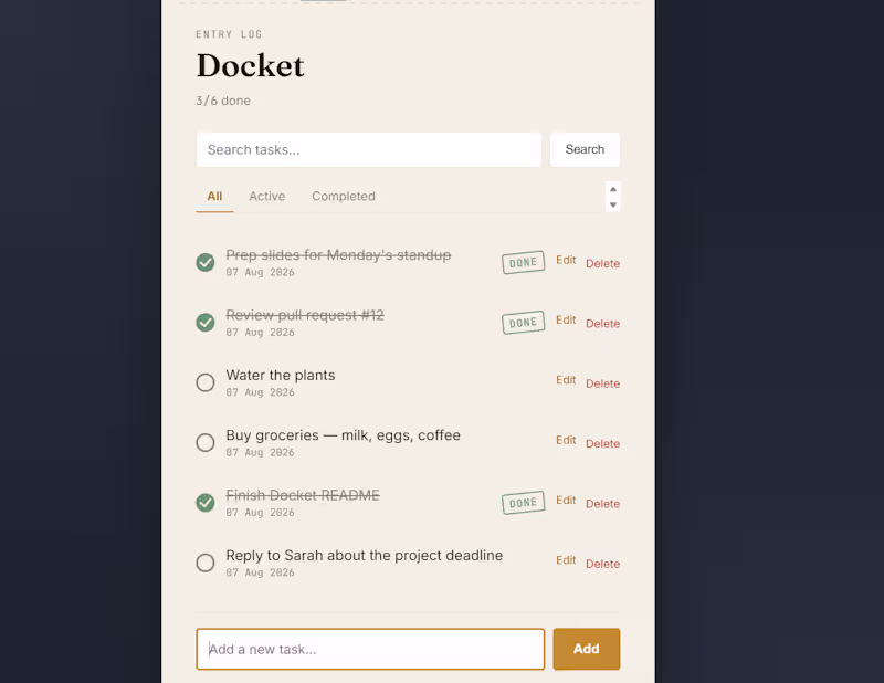 Cover image for 📋 Docket — Task Management