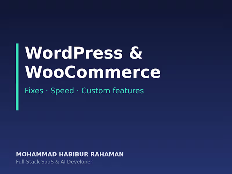 Cover image for WordPress & WooCommerce Fixes, Speed & Custom Features