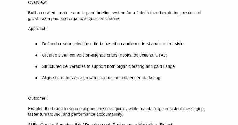 Cover image for Creator Sourcing & Brief Development for Fintech