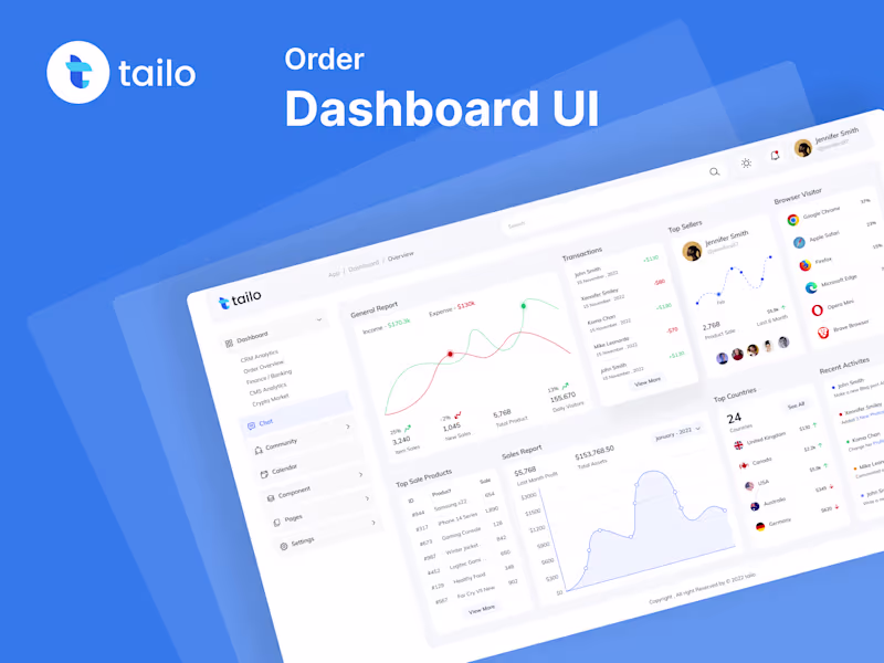 Cover image for Tailo Dashboard UI for CRM, Banking, and Crypto
