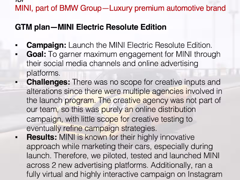 Cover image for PLATFORM ADVERTISING for MINI, part of BMW Group—Luxury premium 