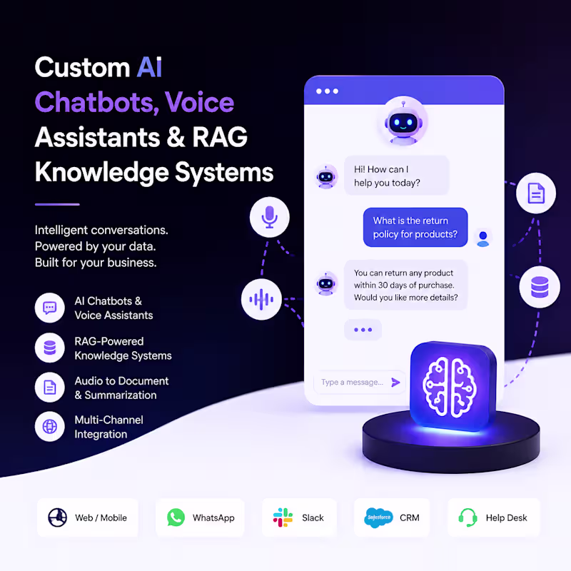 Cover image for Custom AI Chatbots, Voice Assistants & RAG Knowledge Systems