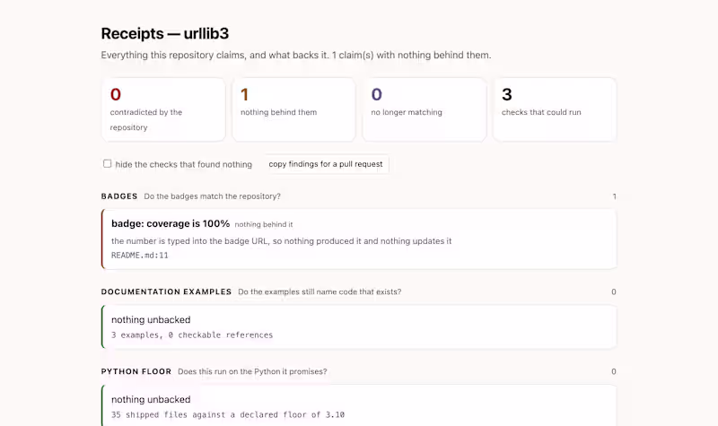 Cover image for Receipts: checks everything a repository