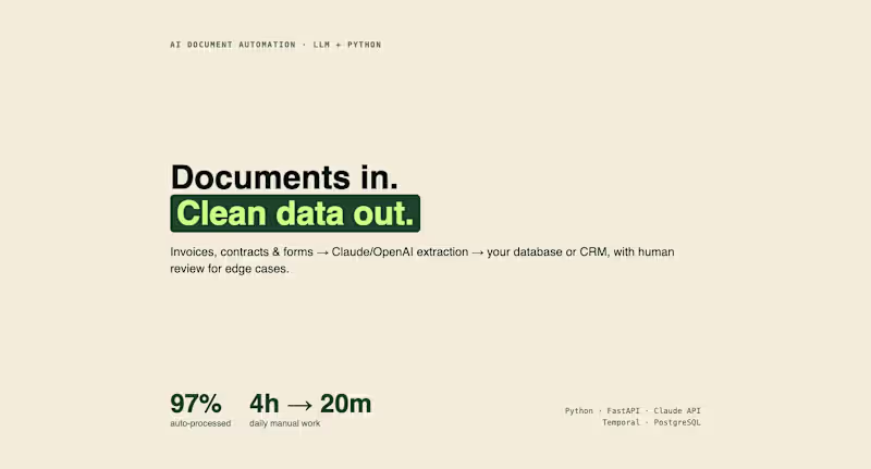Cover image for AI Document Automation Pipeline (LLM + Python Backend)