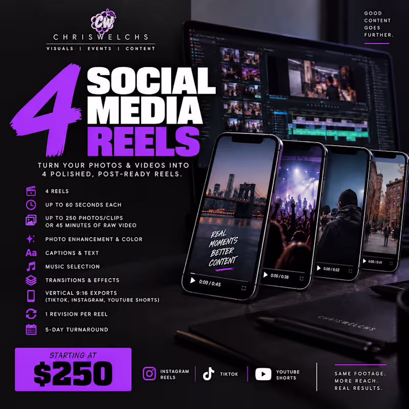 Cover image for I’ll Turn Your Event or Content Drop Into 4 Social Media Reels