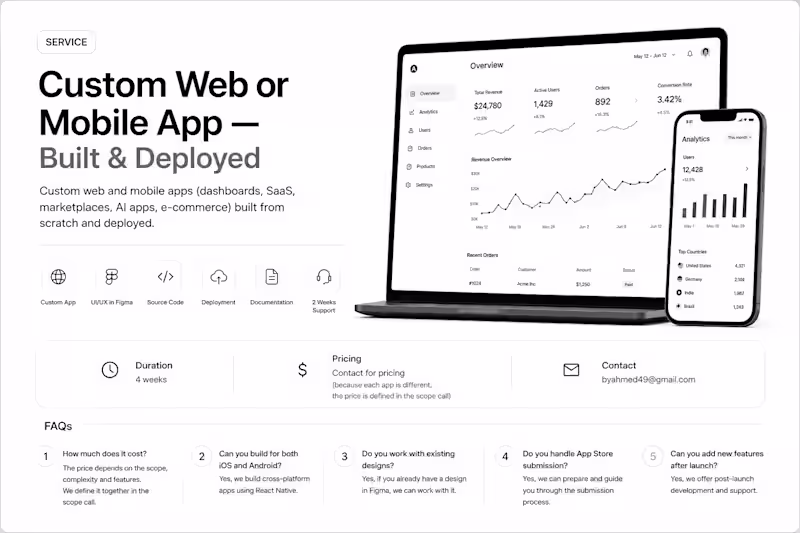 Cover image for Custom Web or Mobile App — Built & Deployed
