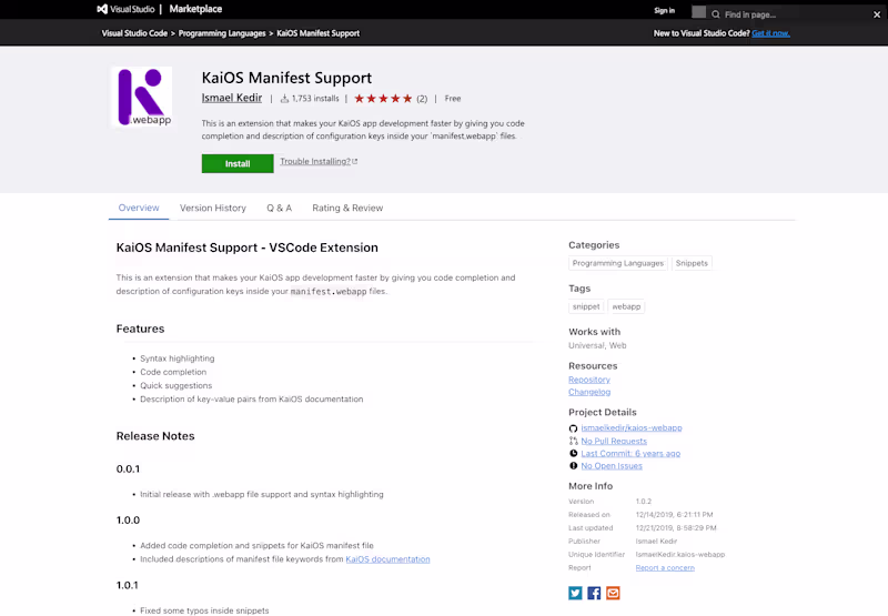 Cover image for VSCode Extension - KaiOS Manifest