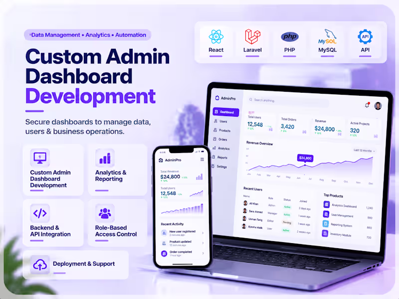 Cover image for Custom Admin Dashboard Development