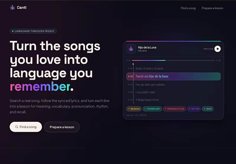 Cover image for Canti: Music-Based Language Learning App Design