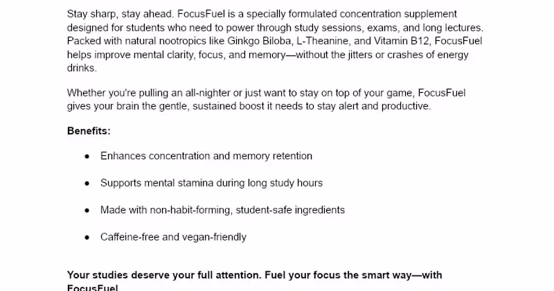 Cover image for Focus Fuel – Student Brain Boost Capsules