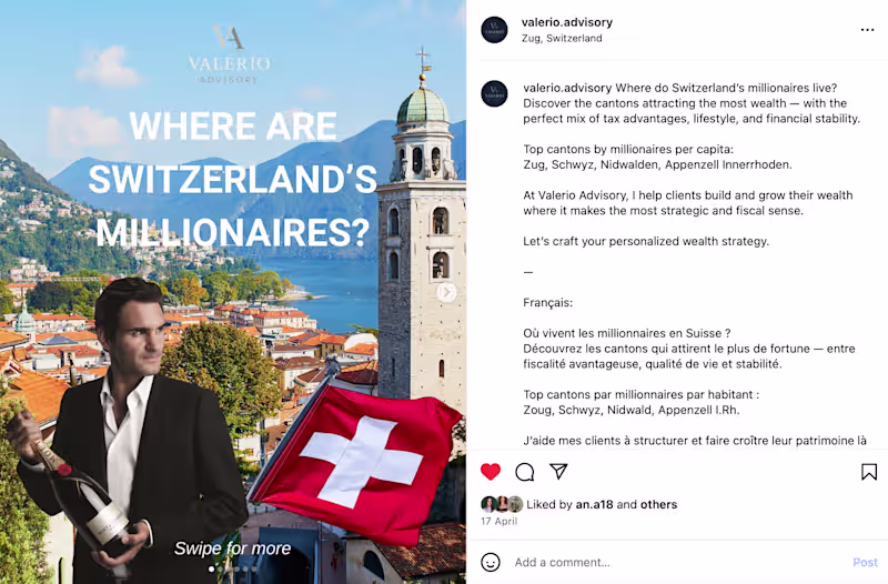 Cover image for Valerio Advisory – Social Media Strategy & Content Creation