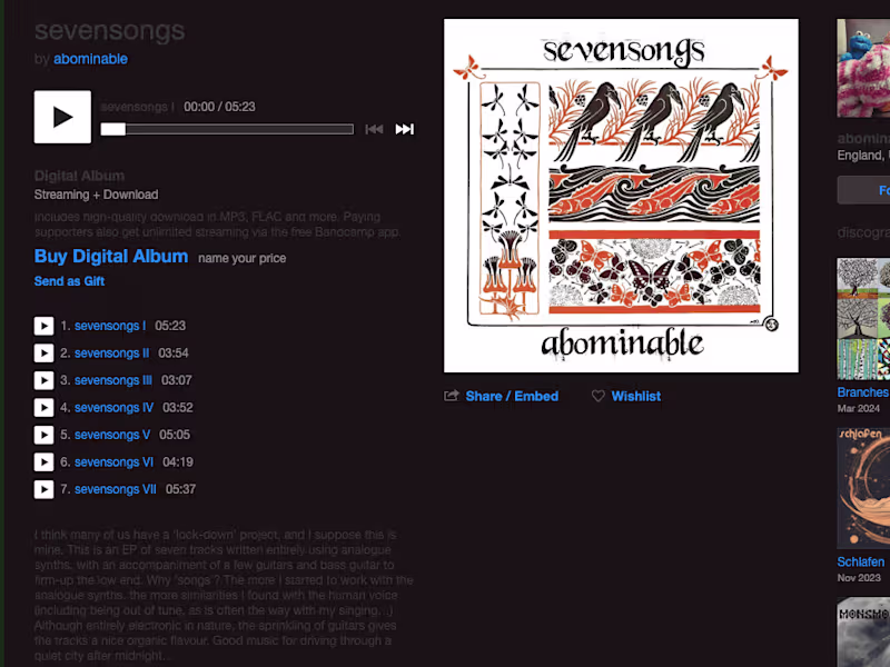 Cover image for sevensongs, by abominable