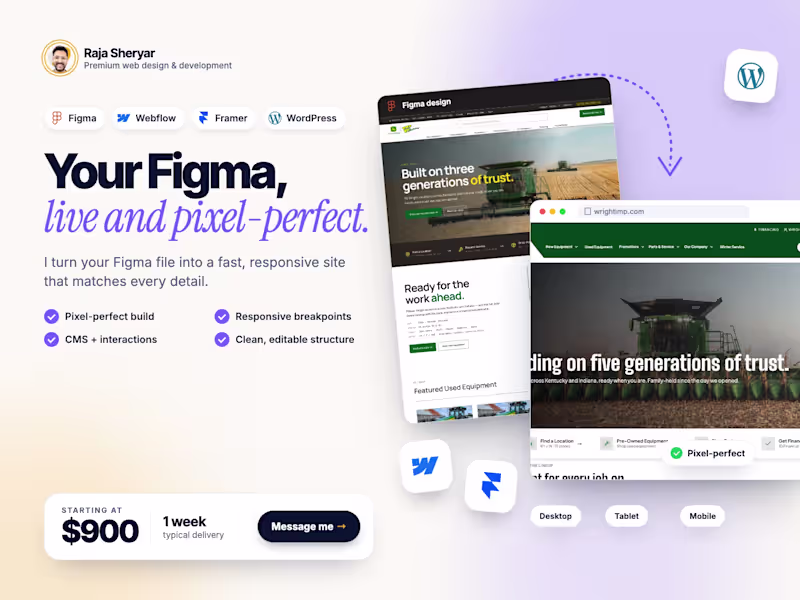 Cover image for Figma to Webflow, Framer or WordPress (Pixel Perfect)
