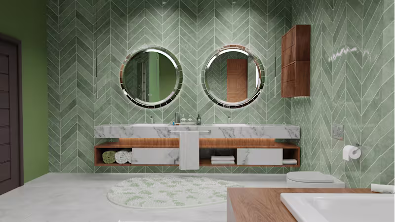 Cover image for Serene Green – Contemporary Bathroom Interior