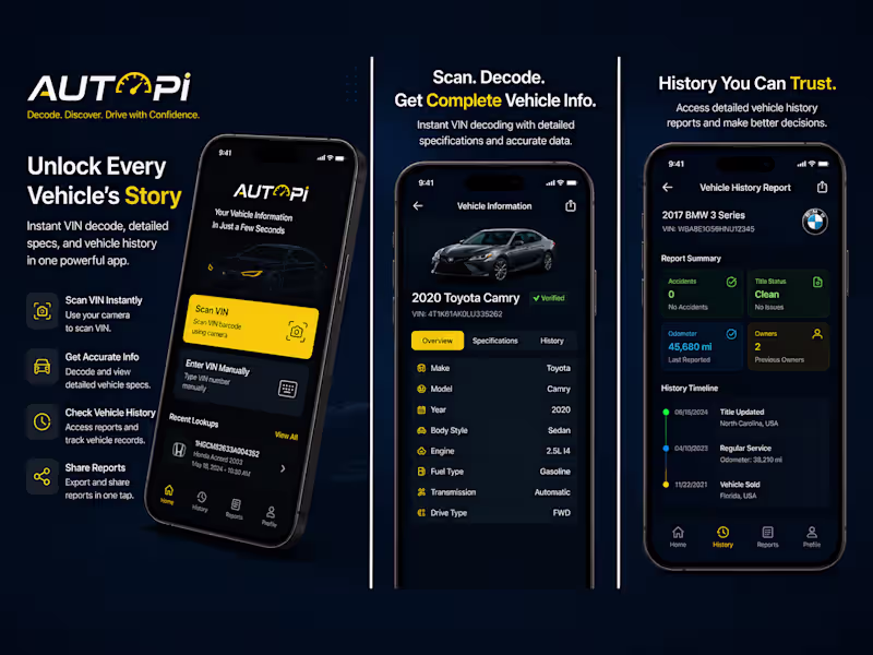Cover image for AUTOPI – Vehicle VIN Decoder & Car History App