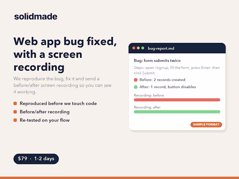 Cover image for Web app bug fixed, with a screen recording