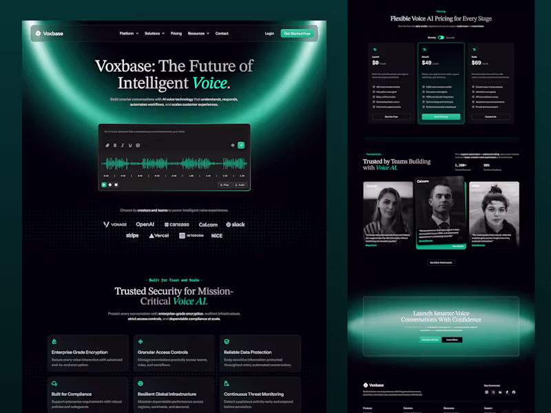 Cover image for Voxbase AI Voice Agent Landing Page Design
