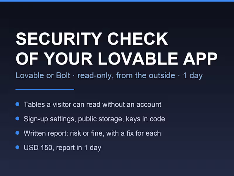Cover image for Security Check of Your Lovable or Bolt App in 1 Day