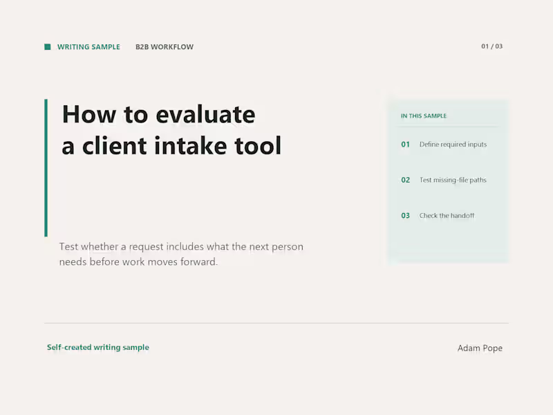 Cover image for Client Intake Tool Evaluation — SaaS Writing Sample