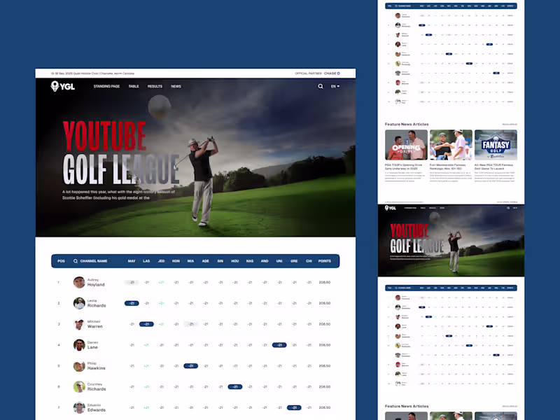 Cover image for Modern Golf Tournament Website Design for Sports League