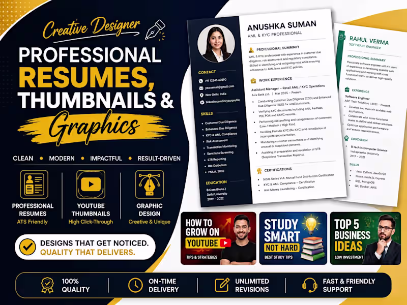Cover image for Creative Designer, Professional Resumes, Thumbnails & graphics"