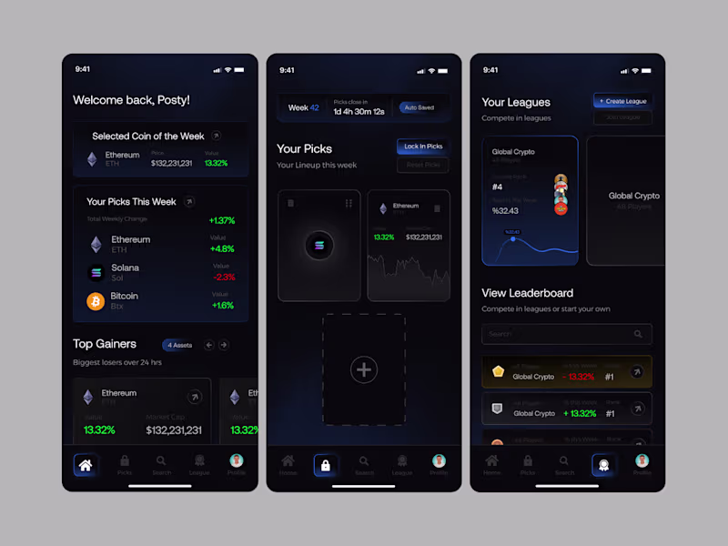 Cover image for UI Design for Fantasy Crypto League App
