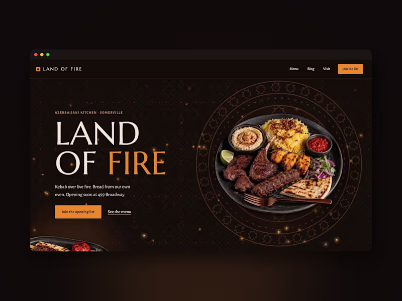 Cover image for Land of Fire, a pre-opening site for an Azerbaijani kitchen