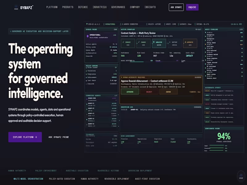 Cover image for SYNAPZ — Governed AI Execution and Decision-Support