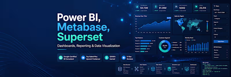 Cover image for Power BI, Metabase, Superset | Dashboards & Reporting