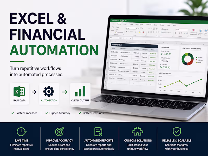 Cover image for I will automate your Excel and financial workflows