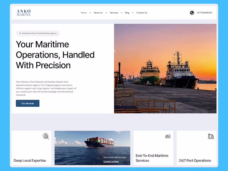 Cover image for Ankomarine - A modern meritime webflow website