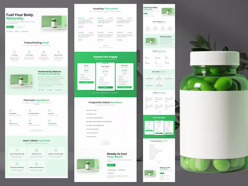 Cover image for A supplement landing page designed for an agency, following ...