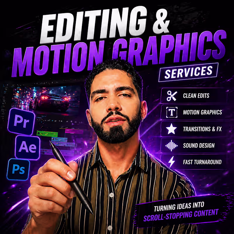 Cover image for Video editing for socials and motion graphics.