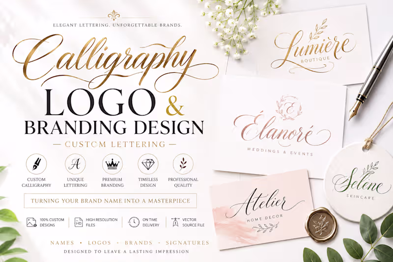 Cover image for Calligraphy Logo, Branding Design And Custom Lettering