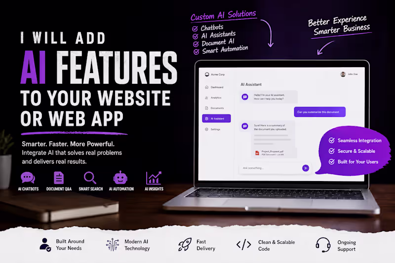 Cover image for I will add AI features to your website or web app