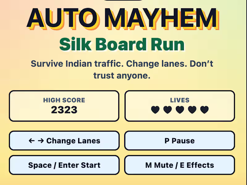 Cover image for Auto Mayhem: Silk Board Run