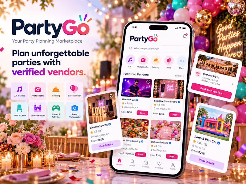 Cover image for Vibe Coded Event Marketplace Mobile & Web App | Party go