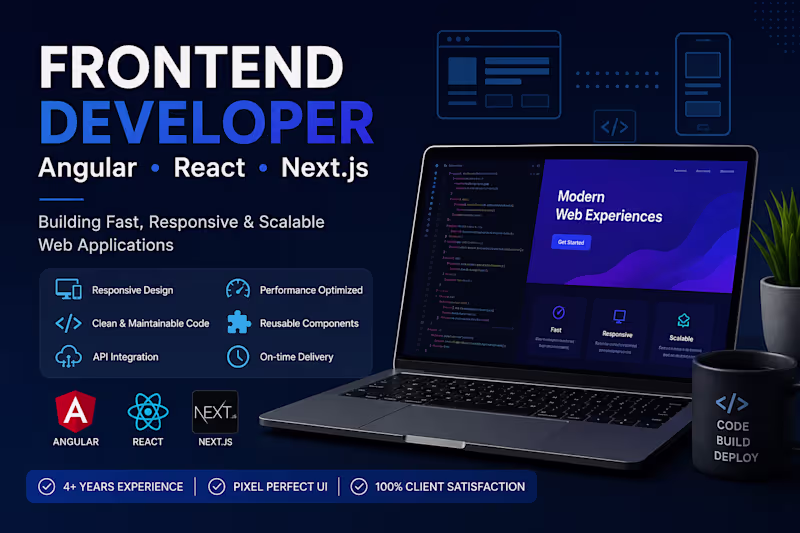 Cover image for Frontend Development Using Angular, React, NextJS, HTML and CSS