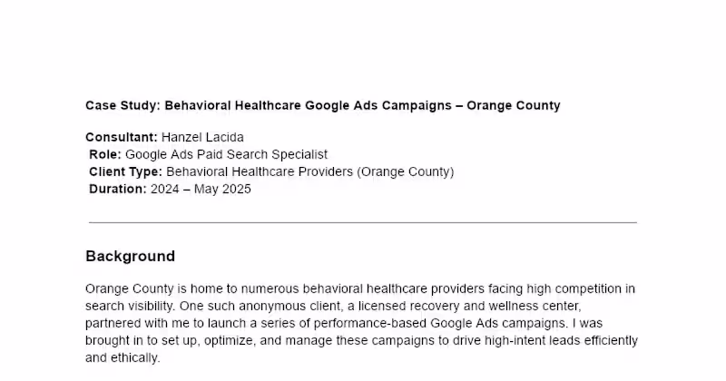 Cover image for Case Study: Behavioral Healthcare Google Ads Campaigns – Orange…