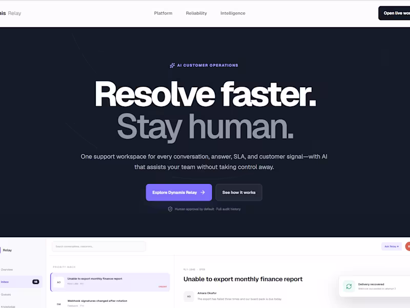 Cover image for Dynamis Relay — AI Support Operations Platform