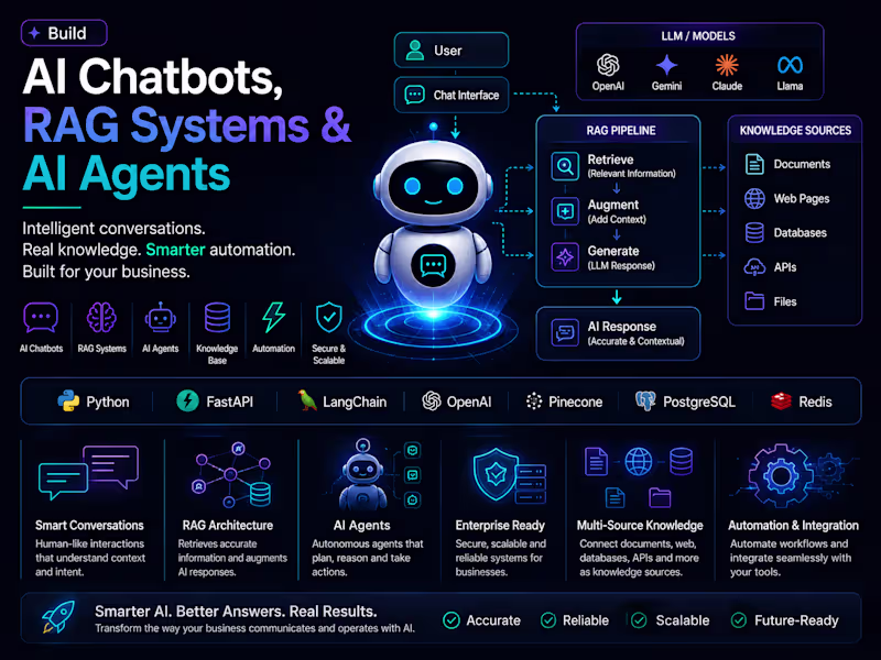 Cover image for Build AI Chatbots, RAG Systems & AI Agents