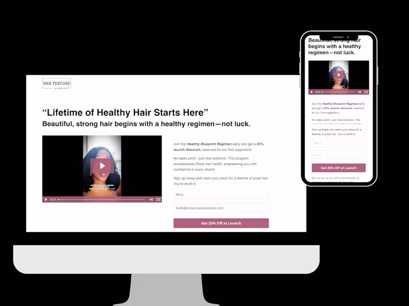 Cover image for Her Texture Opt-in page with Thank You Page and Shopify Banner