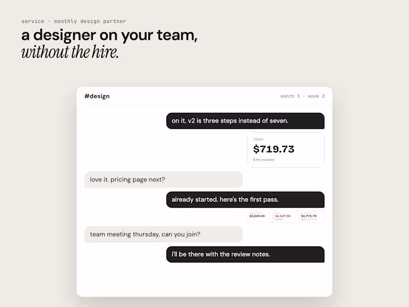 Cover image for Monthly design partner: a designer on your team