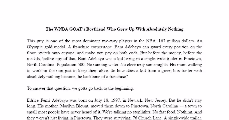 Cover image for The WNBA GOAT's Boyfriend (Bam Adebayo)