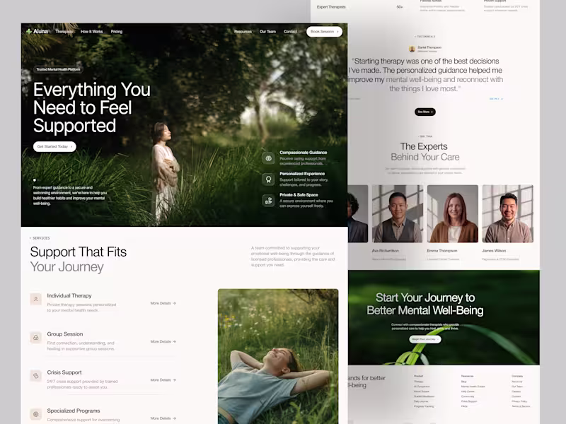 Cover image for Aluna Mental Health Landing Page Design