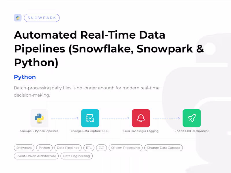 Cover image for Automated Real-Time Data Pipelines (Snowflake,Snowpark & Python)