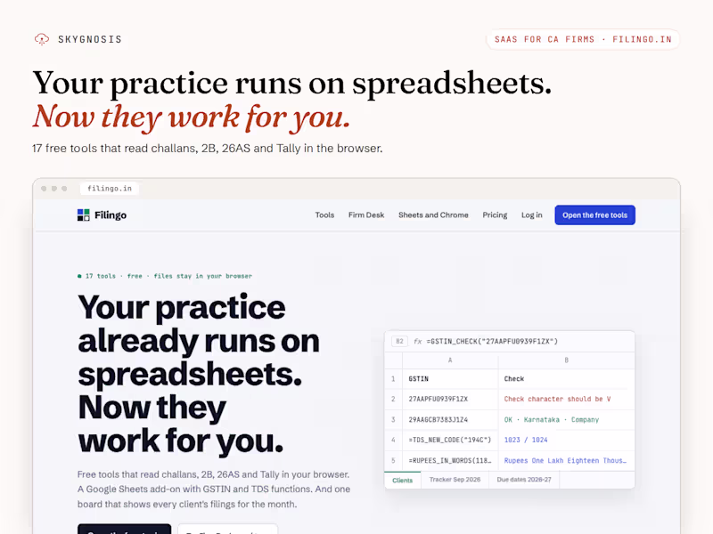 Cover image for Filingo: SaaS Workspace and 25 Tools for CA Firms