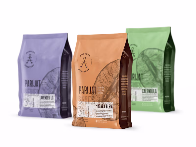 Cover image for Aurveda Coffee Roastery Packaging Designed by Tatparaa Designs …