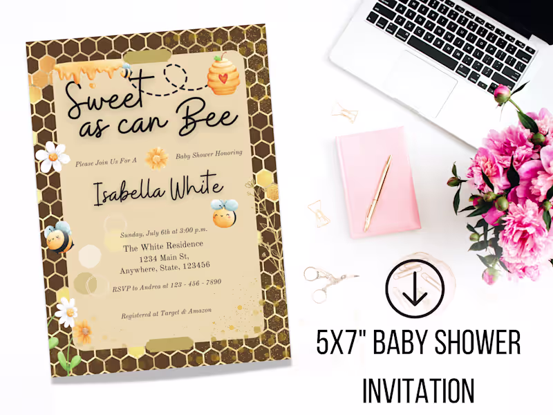 Cover image for Honey Bee Baby Shower Invitation Printable